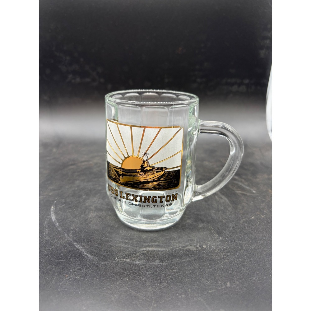 Vintage 1993 USS Lexington Corpus Christi Texas Glass Beer Mug Souvenir Tankard